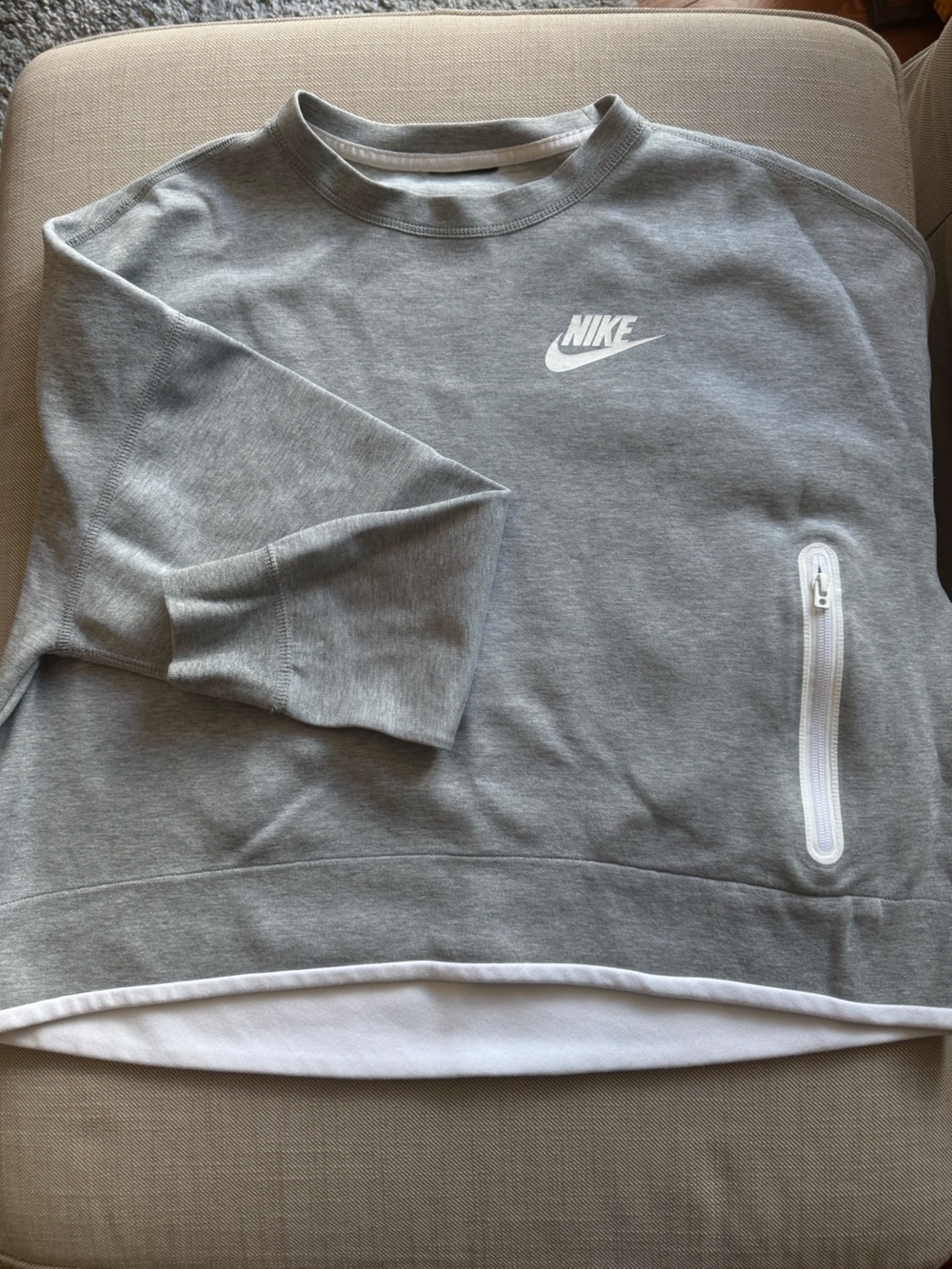 Nike Men's Light Gray Zip-Up Sweatshirt with White Accents